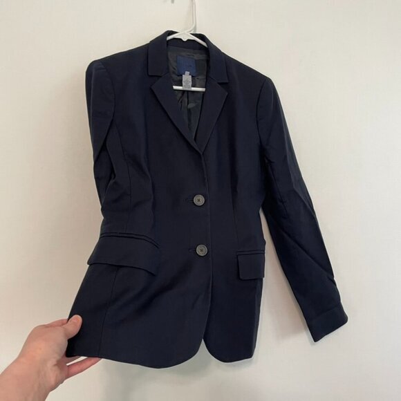 J. CREW Solid Navy Blue Striped Lining Two Button 100% Cotton Work Blazer Jacket - Picture 7 of 16